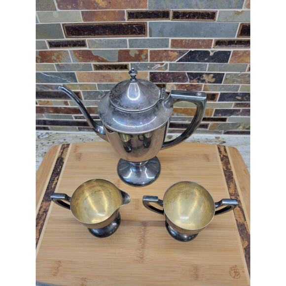Vintage Coffee Service, Silver Plate, Server Pot, Sugar Creamer Set - Picture 2 of 7